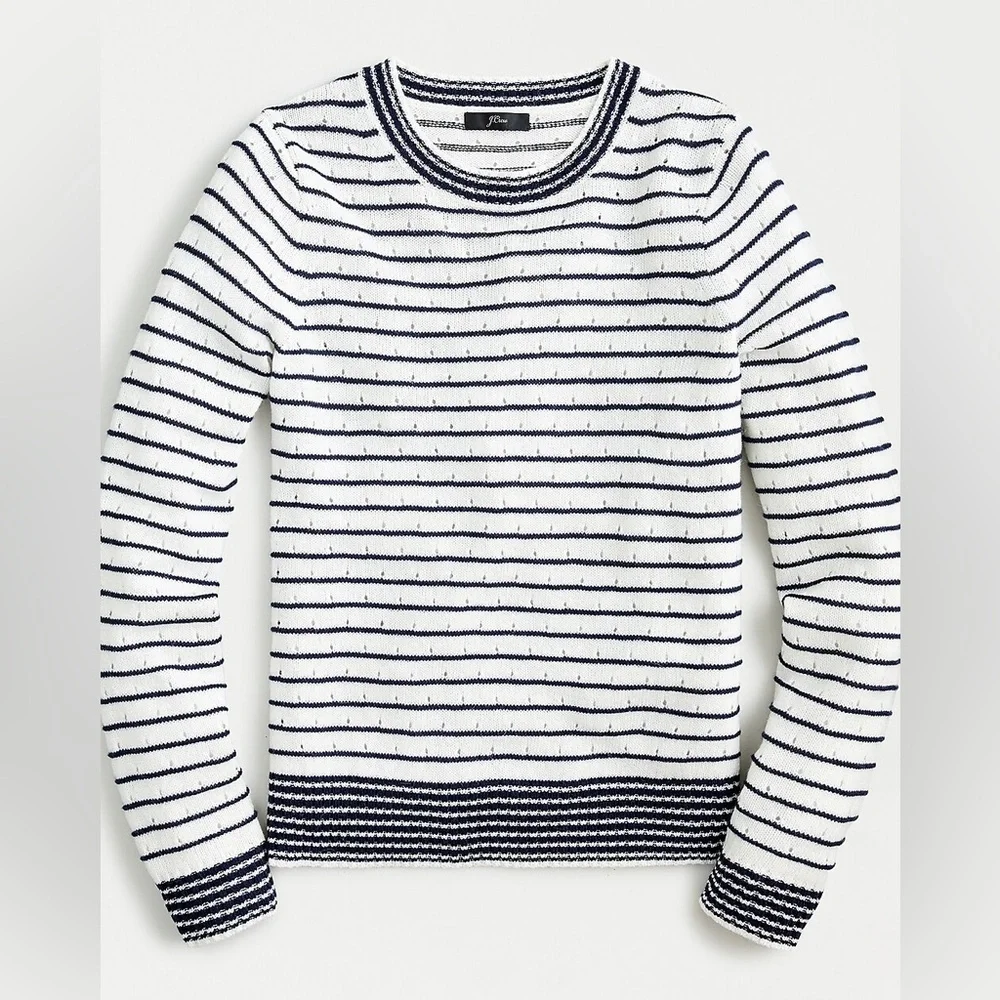 J. Crew Pointelle Sweater Crewneck Stripe Wool Alpaca Blend Casual‎ Preppy